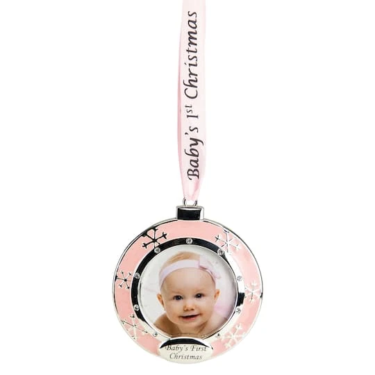 Northlight Pink & Silver Baby's First Christmas Crystal Embellished Photo Ornament 3 Northlight Pink & Silver Baby's First Christmas Crystal Embellished Photo Ornament - Image 3