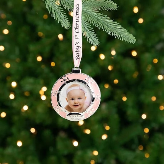 Northlight Pink & Silver Baby's First Christmas Crystal Embellished Photo Ornament 4 Northlight Pink & Silver Baby's First Christmas Crystal Embellished Photo Ornament - Image 4