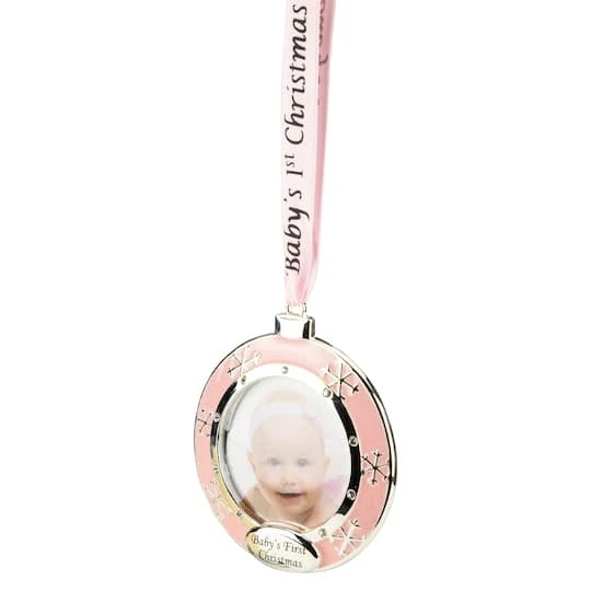 Northlight Pink & Silver Baby's First Christmas Crystal Embellished Photo Ornament 5 Northlight Pink & Silver Baby's First Christmas Crystal Embellished Photo Ornament - Image 5