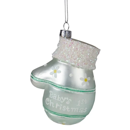 Northlight Mint Green Baby's 1st Christmas Mitten Glass Ornament 1 Northlight Mint Green Baby's 1st Christmas Mitten Glass Ornament