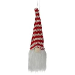 Northlight 8" Red & White Knit Gnome Head LED Ornament