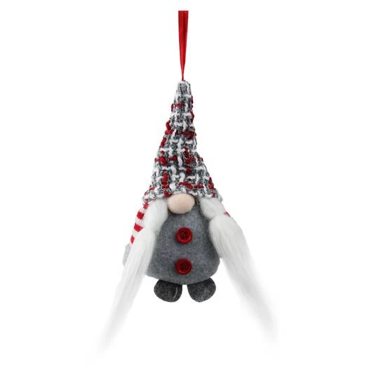 Northlight 6" Gray & Red Plaid Santa's Helper Gnome Hat Knit Ornament 2 Northlight 6" Gray & Red Plaid Santa's Helper Gnome Hat Knit Ornament - Image 2