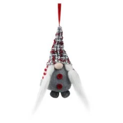 Northlight 6" Gray & Red Plaid Santa's Helper Gnome Hat Knit Ornament