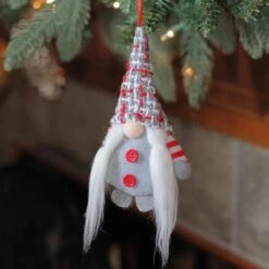 Northlight 6" Gray & Red Plaid Santa's Helper Gnome Hat Knit Ornament 6 Northlight 6" Gray & Red Plaid Santa's Helper Gnome Hat Knit Ornament -Northlight Sale Store D491072S 2