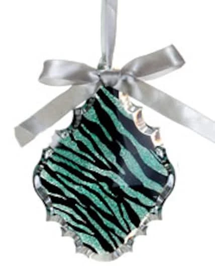 Teal Green & Black Glitter Zebra Print Teardrop Prism Ornament 1 Teal Green & Black Glitter Zebra Print Teardrop Prism Ornament