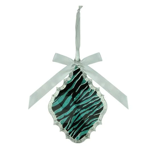 Teal Green & Black Glitter Zebra Print Teardrop Prism Ornament 3 Teal Green & Black Glitter Zebra Print Teardrop Prism Ornament - Image 3