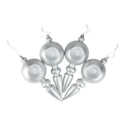 4ct. 7.5" Matte Silver Retro Reflector Shatterproof Christmas Finial Ornaments -Northlight Sale Store D491079S 2