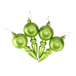 4ct. 7.5" Matte Green Kiwi Retro Reflector Shatterproof Christmas Finial Ornaments -Northlight Sale Store D491080S 2
