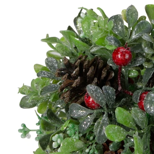 Northlight 7" Green & Red Glitter Berry Pine Cone Topiary Ball Ornament 3 Northlight 7" Green & Red Glitter Berry Pine Cone Topiary Ball Ornament - Image 3