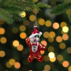 Northlight 5" Gingerbread Man With Santa Hat Hanging Glass Christmas Ornament -Northlight Sale Store D491096S 2