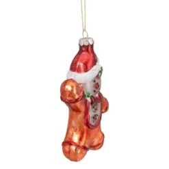 Northlight 5" Gingerbread Man With Santa Hat Hanging Glass Christmas Ornament -Northlight Sale Store D491096S 3