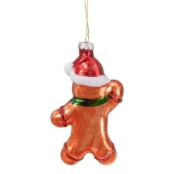 Northlight 5" Gingerbread Man With Santa Hat Hanging Glass Christmas Ornament -Northlight Sale Store D491096S 5