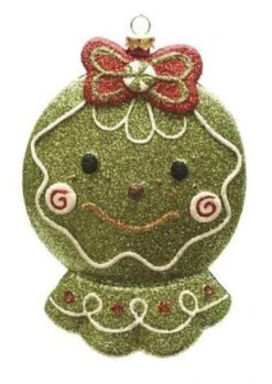 Northlight 5.5" Glittered Green & Red Shatterproof Gingerbread Head Christmas Ornament