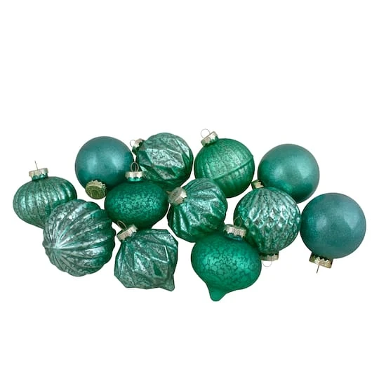Northlight 12ct. 3" Glitter & Matte Green Finial & Glass Ball Christmas Ornaments 2 Northlight 12ct. 3" Glitter & Matte Green Finial & Glass Ball Christmas Ornaments - Image 2