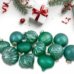 Northlight 12ct. 3" Glitter & Matte Green Finial & Glass Ball Christmas Ornaments 9 Northlight 12ct. 3" Glitter & Matte Green Finial & Glass Ball Christmas Ornaments -Northlight Sale Store D491099S 13