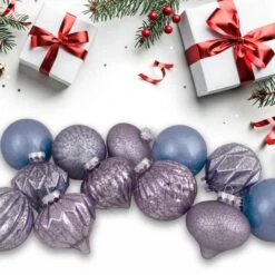 Northlight 12ct. 3" Glitter & Matte Purple Tone Finial & Glass Ball Christmas Ornaments -Northlight Sale Store D491102S 13