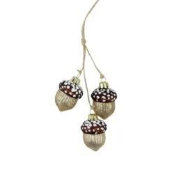 Northlight 9" Shiny Brown And Gold Trio Of Acorns Glass Ornament