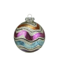 Northlight 4.5" Shiny White Striped Merry & Bright Glass Ball Ornament
