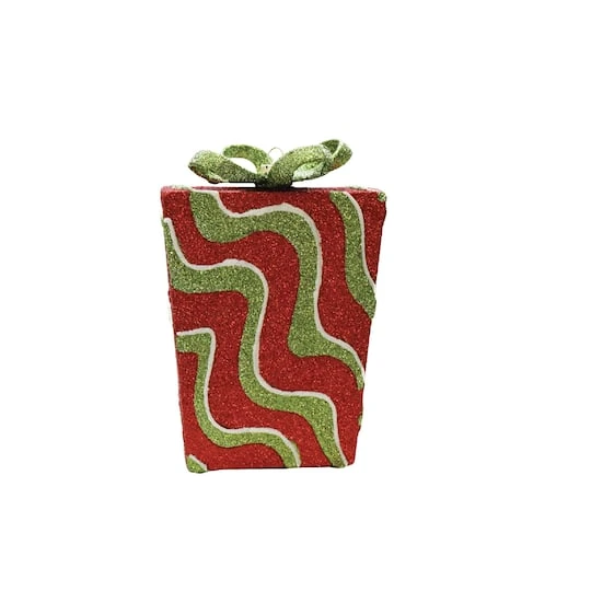 Northlight Glitter Red And Green Swirl Shatterproof Gift Box Ornament 2 Northlight Glitter Red And Green Swirl Shatterproof Gift Box Ornament - Image 2