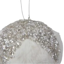 Northlight 4.25" White And Silver Faux Fur Ball Ornament -Northlight Sale Store D491130S 3