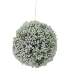 Northlight 6" White And Green Frosted Pine Round Ornament