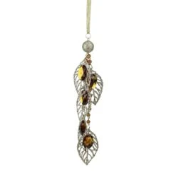 Glitter Gold Jeweled Leaf And Bead Pendant Ornament