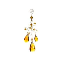 Amber And Gold Beaded Teardrop Ornament