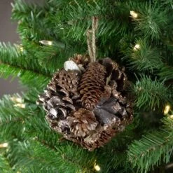 Northlight 5" Glitter Copper Pine Cone And Leaves Round Ornament -Northlight Sale Store D491143S 2