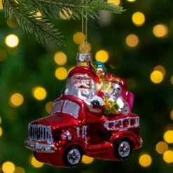 Northlight 4" Red Fire Truck With Santa & Presents Glass Christmas Ornament -Northlight Sale Store D491146S 2