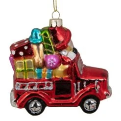 Northlight 4" Red Fire Truck With Santa & Presents Glass Christmas Ornament -Northlight Sale Store D491146S 4