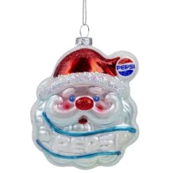 Northlight 4.5" Blue & Red Glittered Santa Claus Head Pepsi Christmas Ornament