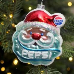 Northlight 4.5" Blue & Red Glittered Santa Claus Head Pepsi Christmas Ornament -Northlight Sale Store D491147S 3