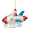 Northlight 4.5" Santa In A Silver Rocket Ship Glass Christmas Ornament