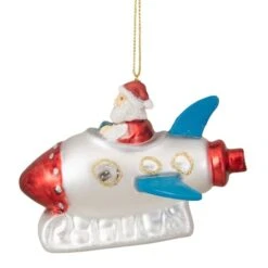 Northlight 4.5" Santa In A Silver Rocket Ship Glass Christmas Ornament -Northlight Sale Store D491148S 11