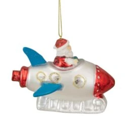 Northlight 4.5" Santa In A Silver Rocket Ship Glass Christmas Ornament -Northlight Sale Store D491148S 3