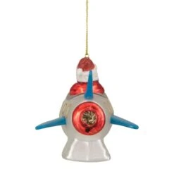 Northlight 4.5" Santa In A Silver Rocket Ship Glass Christmas Ornament -Northlight Sale Store D491148S 4