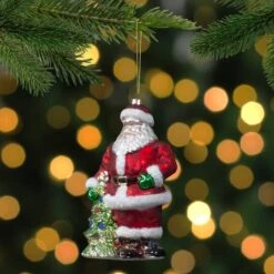 Northlight 5.5" Red Classic Santa With Tree Hanging Glass Christmas Ornament -Northlight Sale Store D491149S 2
