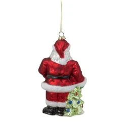 Northlight 5.5" Red Classic Santa With Tree Hanging Glass Christmas Ornament -Northlight Sale Store D491149S 5