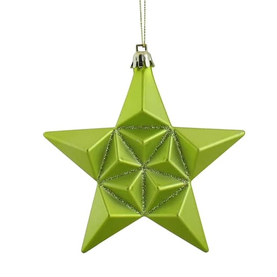 12ct. 5" Matte Green Kiwi Glittered Star Shatterproof Christmas Ornaments 2 12ct. 5" Matte Green Kiwi Glittered Star Shatterproof Christmas Ornaments - Image 2