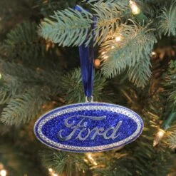 Northlight 4" Metallic Glitter Blue "Ford" Logo Silver Plated Christmas Tree Ornament -Northlight Sale Store D491172S 2