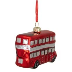 Northlight 4" Shiny Metallic Red & Silver Glass Double Decker Bus Christmas Ornament -Northlight Sale Store D491173S 4