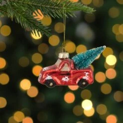 Northlight 4" Red Metallic Truck With A Sisal Tree Glass Christmas Ornament -Northlight Sale Store D491175S 12