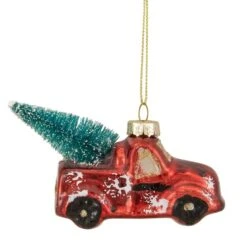 Northlight 4" Red Metallic Truck With A Sisal Tree Glass Christmas Ornament -Northlight Sale Store D491175S 3