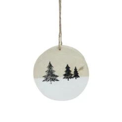 Northlight 4" Winter Pine Trees On Wood Disc Christmas Ornament