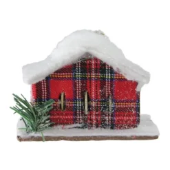 Northlight 4.5" Frosted & Glittered Red & White Plaid Snow Covered Cabin Christmas Ornament -Northlight Sale Store D491183S 2