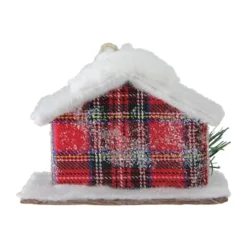 Northlight 4.5" Frosted & Glittered Red & White Plaid Snow Covered Cabin Christmas Ornament -Northlight Sale Store D491183S 4