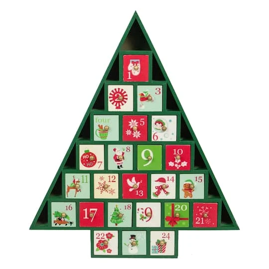 Northlight 15" Green Tree Shaped Christmas Advent Calendar Decoration 1 Northlight 15" Green Tree Shaped Christmas Advent Calendar Decoration