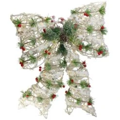 Northlight 20" White Rattan Berry & Pinecone Christmas Bow