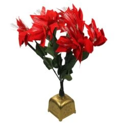 Northlight 20" Red & Green Pre-Lit Fiber Optic Poinsettia Christmas Plant -Northlight Sale Store D491558S 2