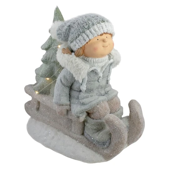 Northlight 15" Lighted Girl On Sled Tabletop Decoration 1 Northlight 15" Lighted Girl On Sled Tabletop Decoration